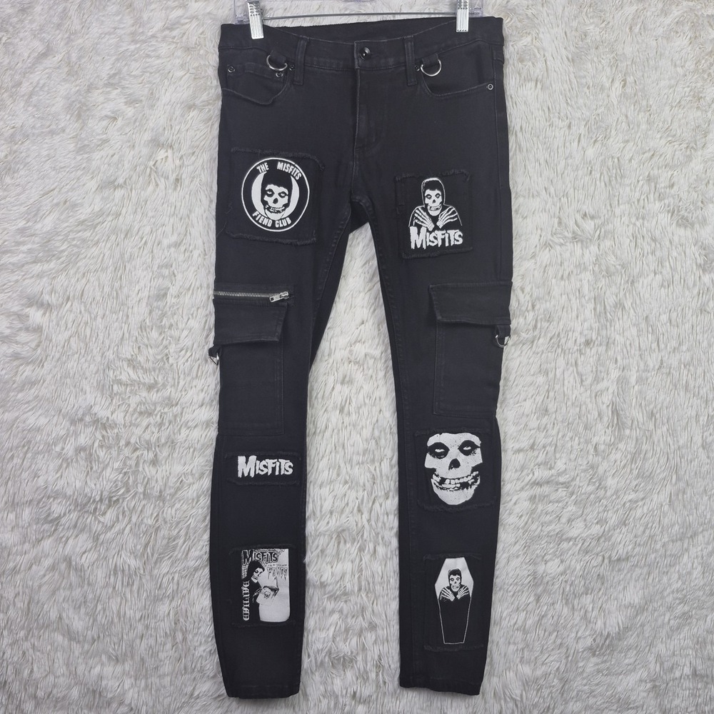 Hot Topic Misfits x Social Collision 30x32 Black Patch Skinny Cargo Jeans Punk
